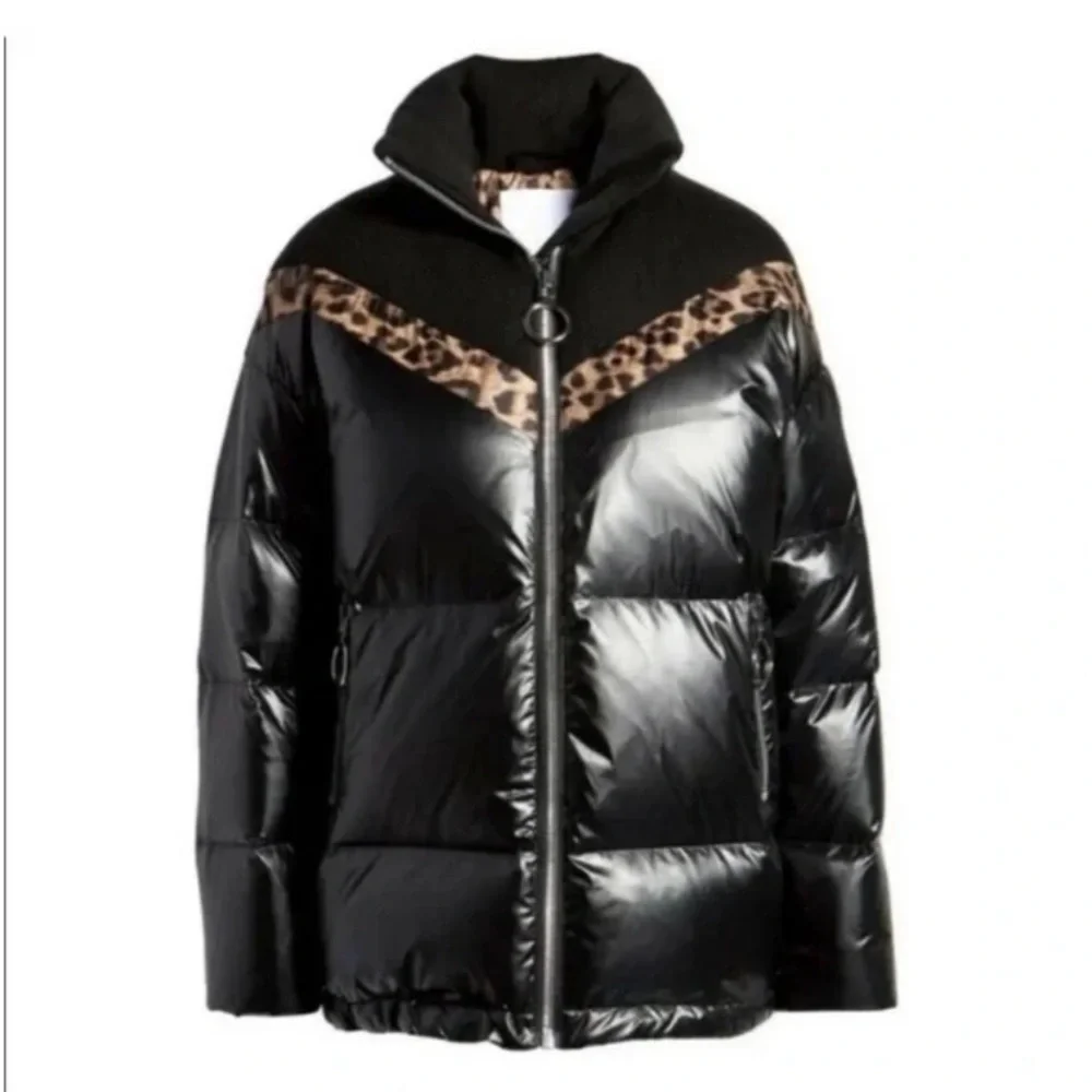 NVLT Nordstrom Mixed Media PufferBlack Lepoard Print Jacket - Picture 6 of 8